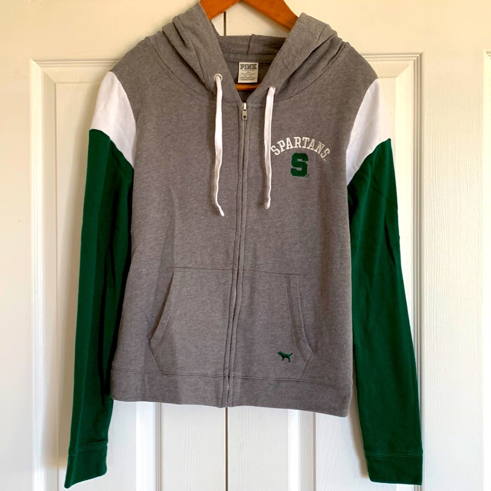 PINK full zip Michigan State hoodie